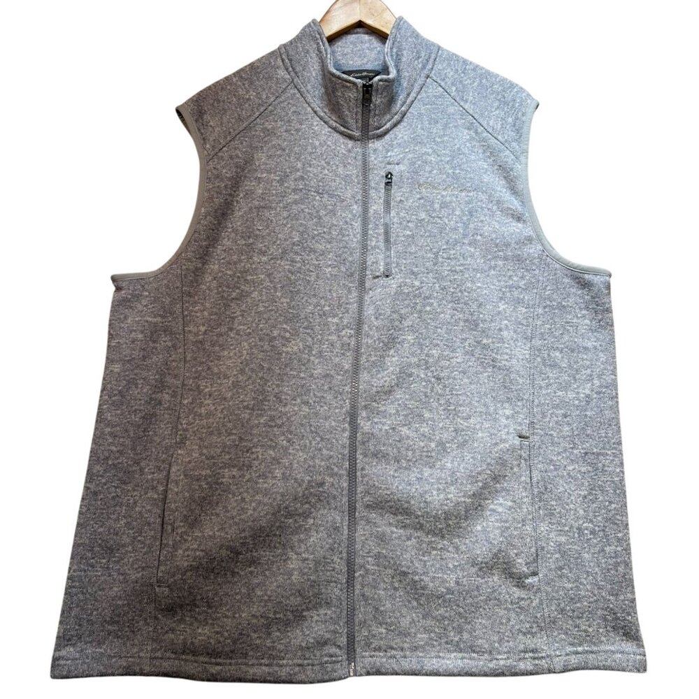 Eddie Bauer Men's Zip Up Cardigan Vest Sleeveless Size XL Heathered Light Blue